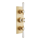 Booth & Co. Axbridge Brushed Brass 2 Outlet 3 White Handle Shower Valve